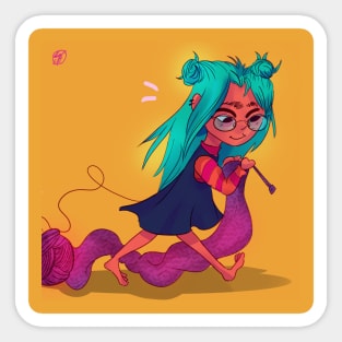 Knitting Girl Sticker